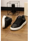 Angel Hakiki Deri Süet Detaylı Siyah Sneaker Ayakkabı