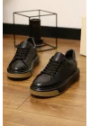 Lord Hakiki Deri Floter Baskı Siyah Sneaker