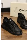 Grain Hakiki Deri Floter Baskılı Siyah Sneaker