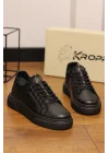 Grain Hakiki Deri Floter Baskılı Siyah Sneaker