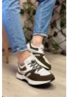 Hakiki Deri Eva Tabana Haki Beyaz İthal Sneakers