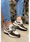Hakiki Deri Eva Tabana Haki Beyaz İthal Sneakers