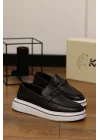 Mono Siyah Hakiki Deri Eva Taban Loafer