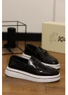 Mono Siyah Hakiki Rugan Deri Eva Taban Loafer