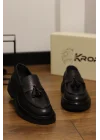 Parma Hakiki Deri Siyah Püsküllü Loafer