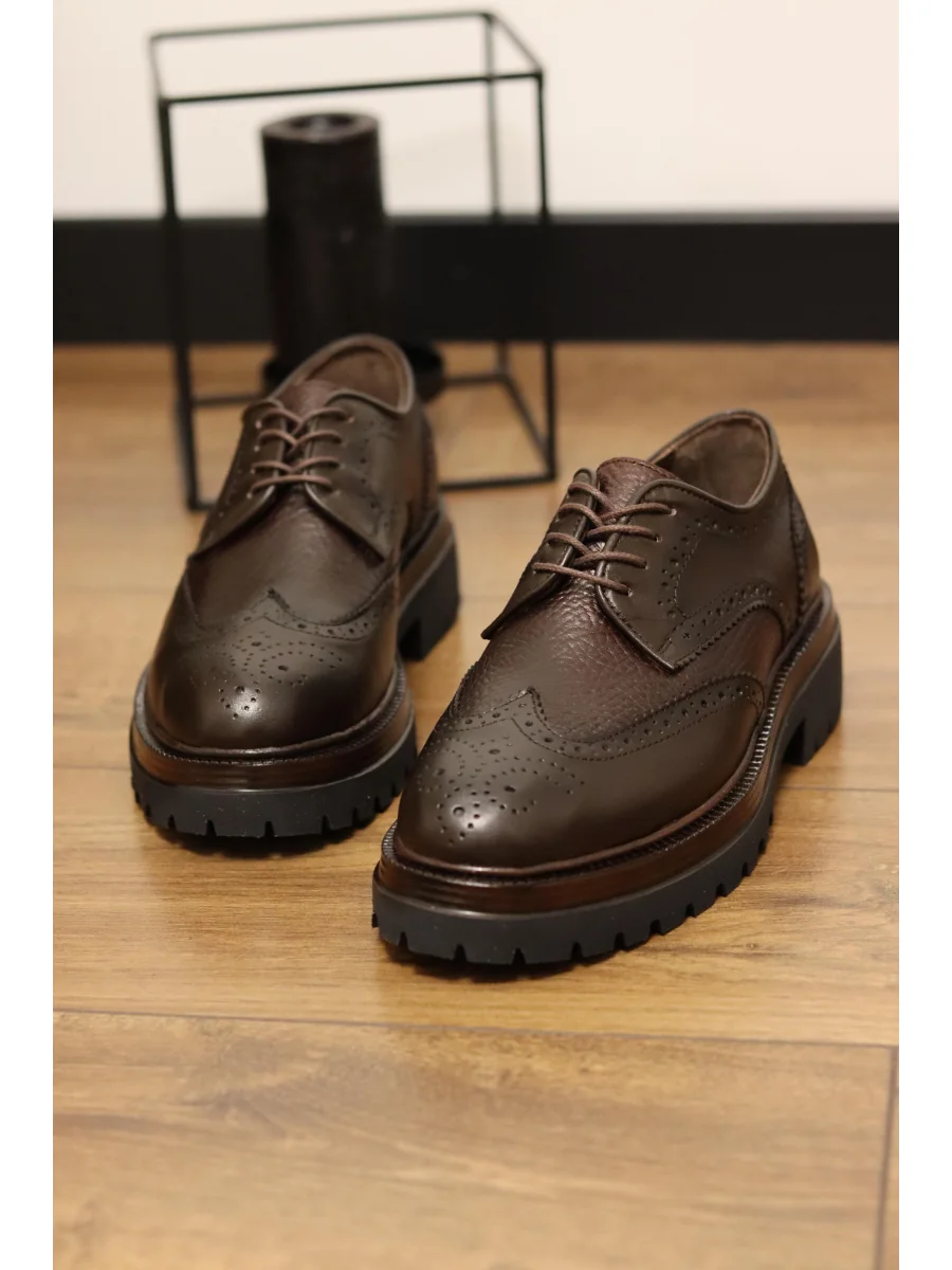 Flotera Hakiki Deri Kahverengi Klasik Oxford Ayakkabı