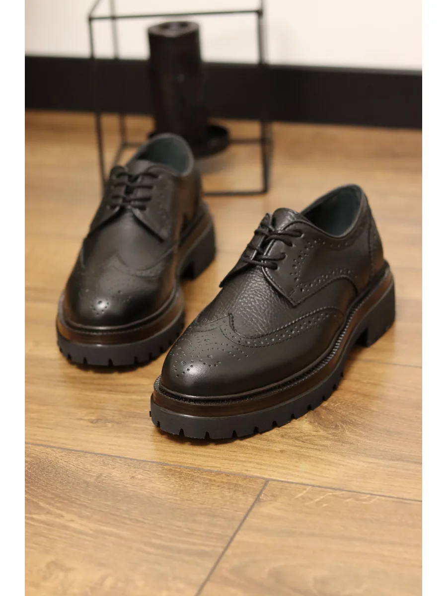 Flotera Hakiki Deri Siyah Klasik Oxford Ayakkabı