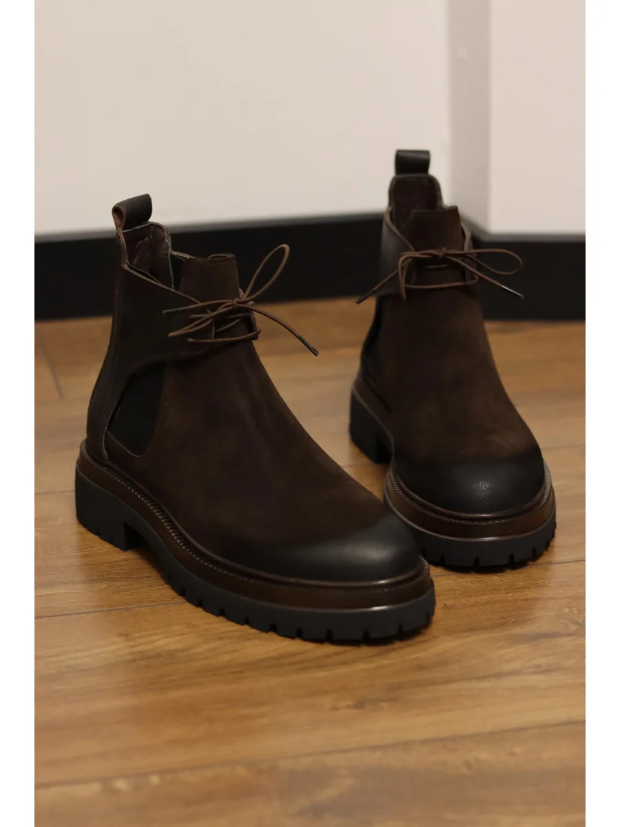 Maven Hakiki Süet Deri Kahve Bağcıklı Chelsea Bot