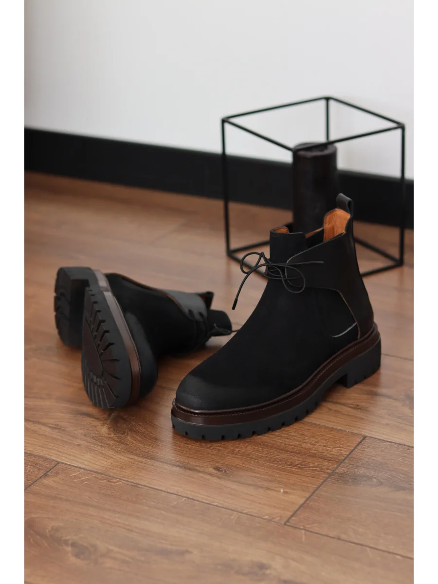 Maven Hakiki Süet Deri Siyah Bağcıklı Chelsea Bot