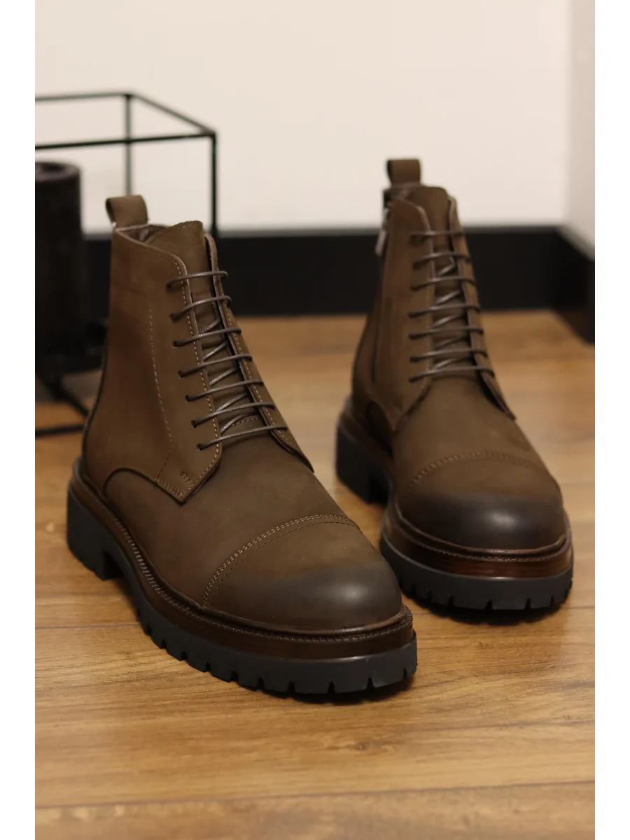 Nord Hakiki Nubuk Deri Kahve Fermuarlı Bot