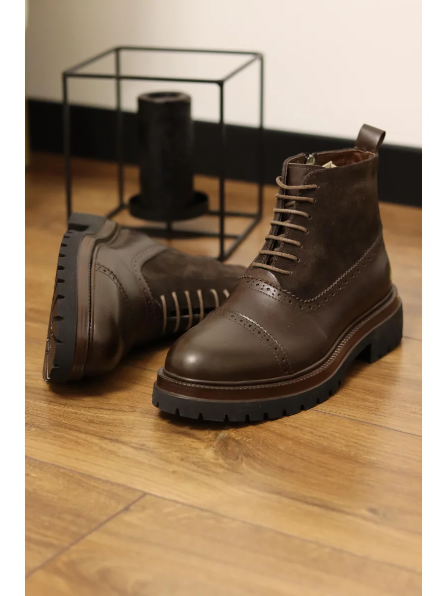 Rivo Kahverengi Hakiki Deri Fermuarlı Oxford Bot