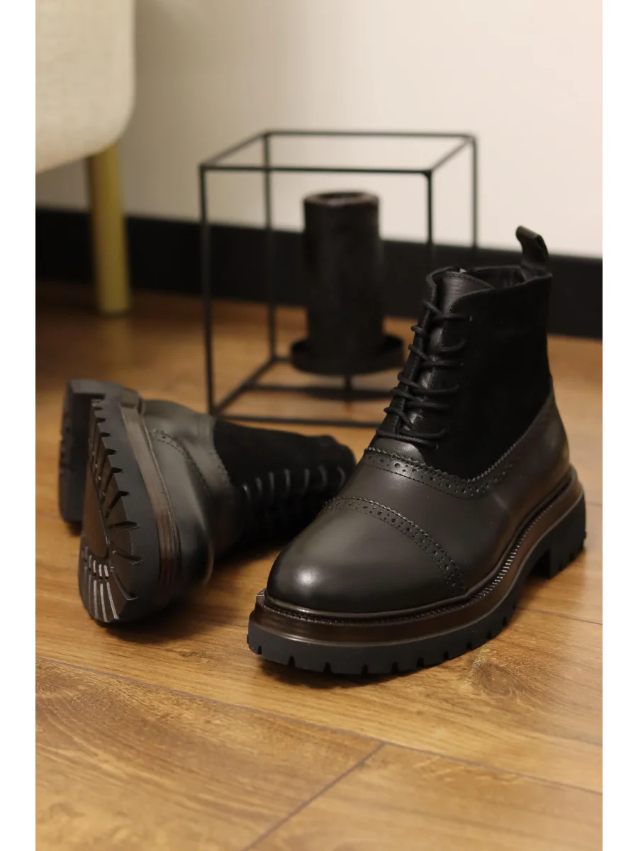 Rivo Siyah Hakiki Deri Fermuarlı Oxford Bot