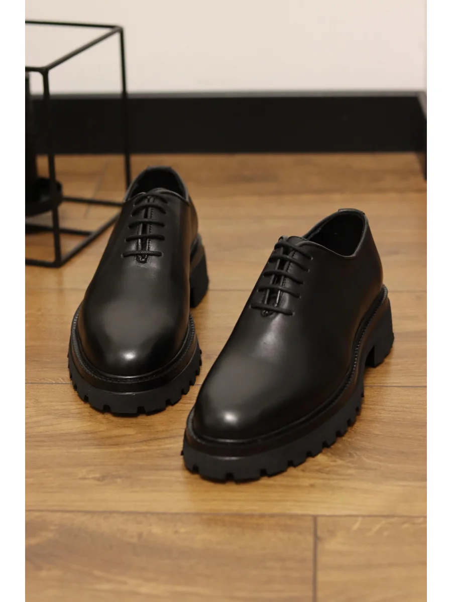 Valeron Hakiki Deri Siyah Kalın Taban Klasik Ayakkabı