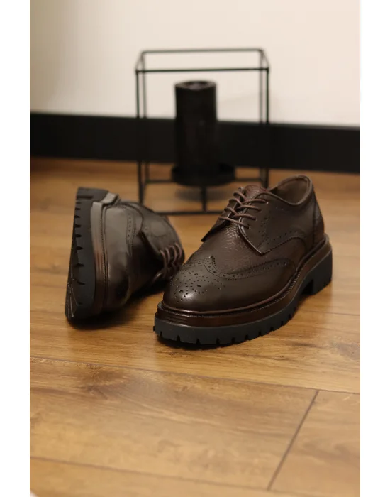 Flotera Hakiki Deri Kahverengi Klasik Oxford Ayakkabı