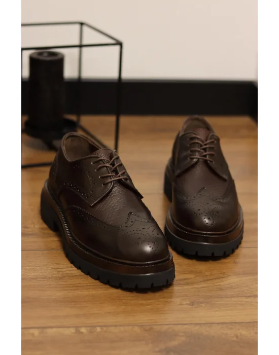 Flotera Hakiki Deri Kahverengi Klasik Oxford Ayakkabı