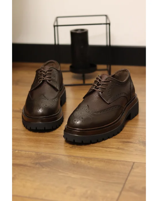 Flotera Hakiki Deri Kahverengi Klasik Oxford Ayakkabı