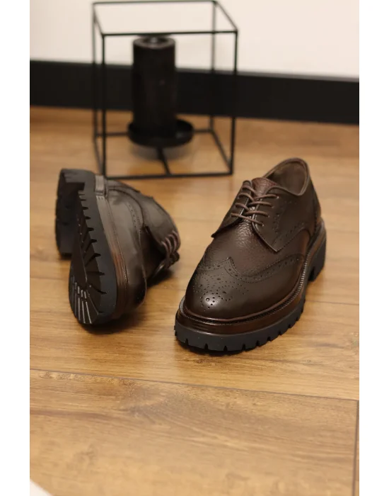 Flotera Hakiki Deri Kahverengi Klasik Oxford Ayakkabı