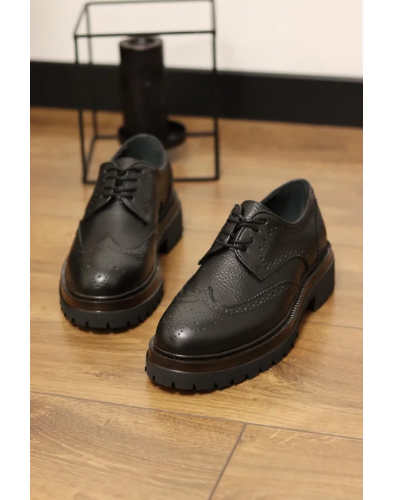 Flotera Hakiki Deri Siyah Klasik Oxford Ayakkabı