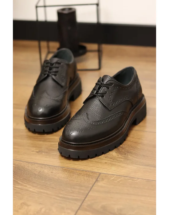 Flotera Hakiki Deri Siyah Klasik Oxford Ayakkabı