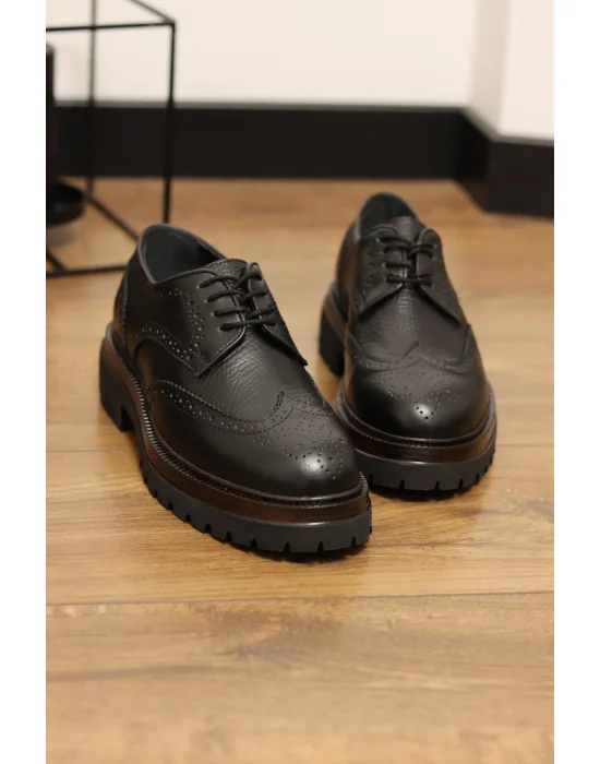 Flotera Hakiki Deri Siyah Klasik Oxford Ayakkabı