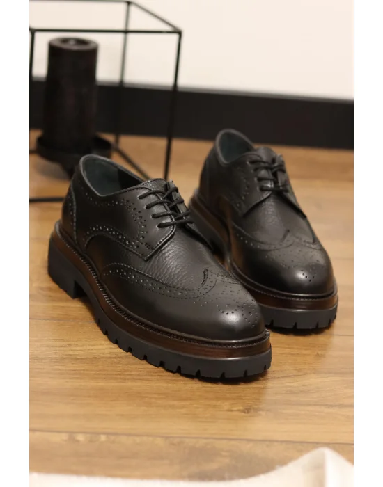 Flotera Hakiki Deri Siyah Klasik Oxford Ayakkabı