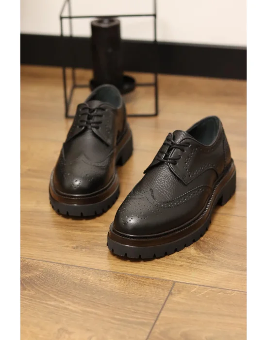 Flotera Hakiki Deri Siyah Klasik Oxford Ayakkabı