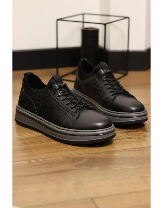 Liano Hakiki Deri Kroko Baskılı Eva Taban Sneaker Ayakkabı