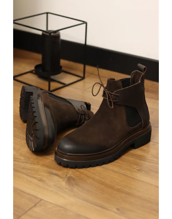 Maven Hakiki Süet Deri Kahve Bağcıklı Chelsea Bot