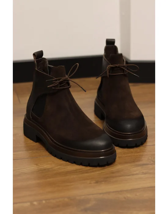 Maven Hakiki Süet Deri Kahve Bağcıklı Chelsea Bot