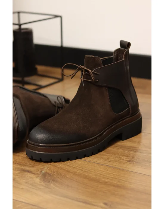 Maven Hakiki Süet Deri Kahve Bağcıklı Chelsea Bot