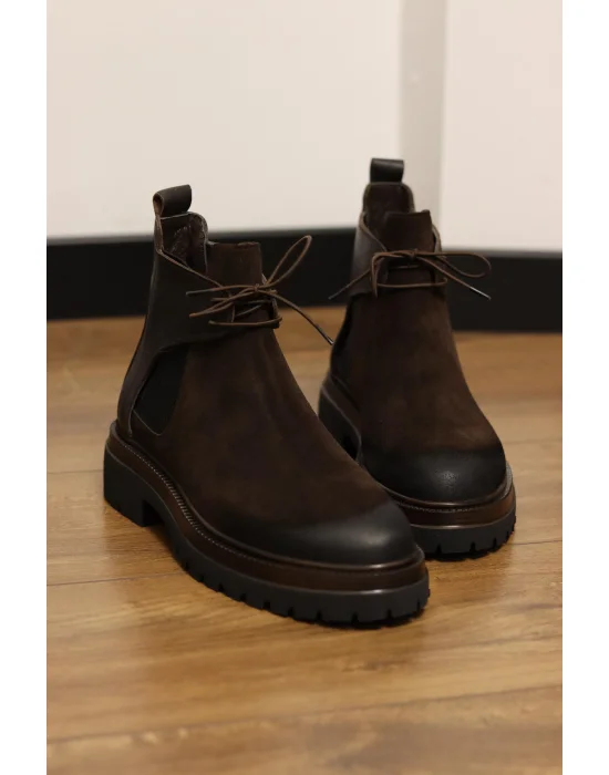 Maven Hakiki Süet Deri Kahve Bağcıklı Chelsea Bot