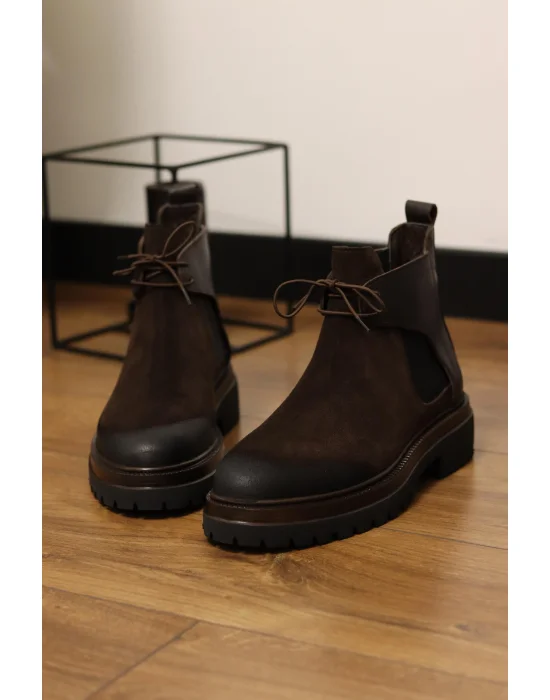Maven Hakiki Süet Deri Kahve Bağcıklı Chelsea Bot