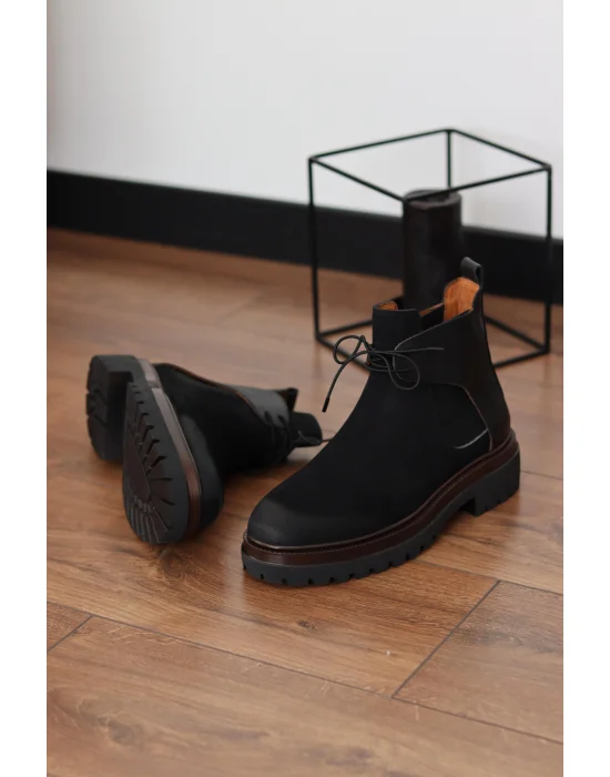 Maven Hakiki Süet Deri Siyah Bağcıklı Chelsea Bot