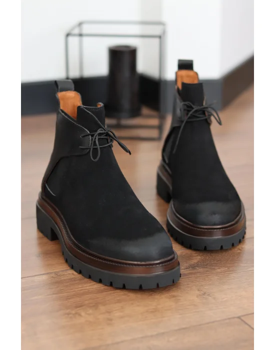 Maven Hakiki Süet Deri Siyah Bağcıklı Chelsea Bot