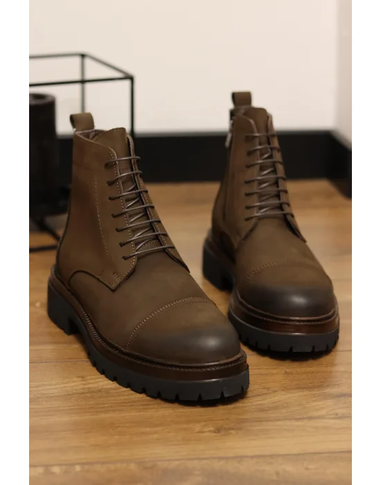 Nord Hakiki Nubuk Deri Kahve Fermuarlı Bot