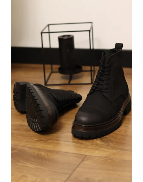 Nord Hakiki Nubuk Deri Siyah Fermuarlı Bot