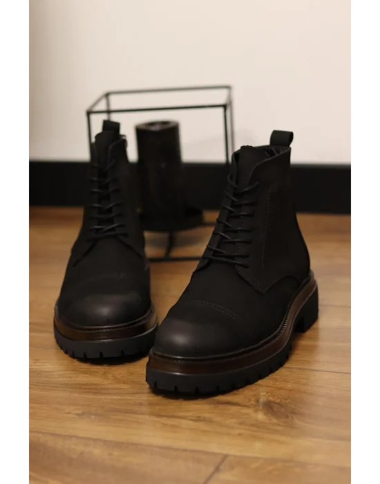 Nord Hakiki Nubuk Deri Siyah Fermuarlı Bot