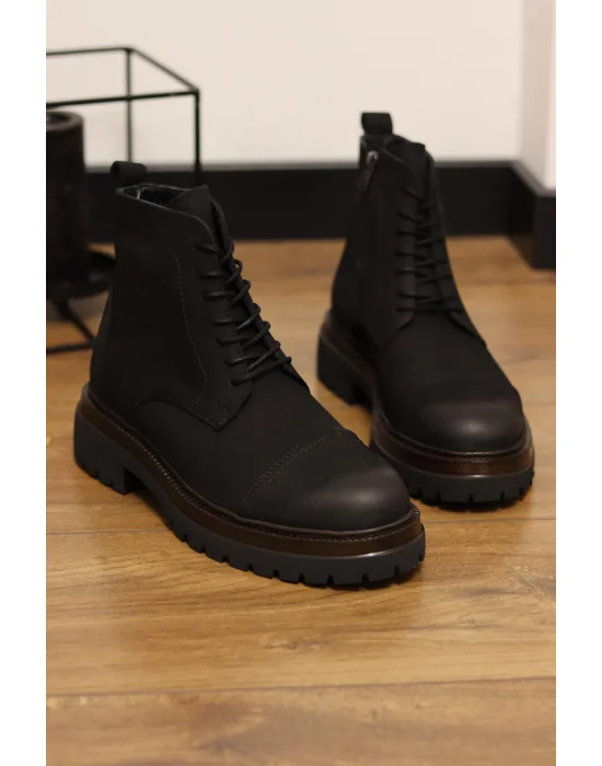 Nord Hakiki Nubuk Deri Siyah Fermuarlı Bot