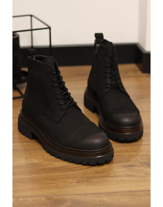 Nord Hakiki Nubuk Deri Siyah Fermuarlı Bot