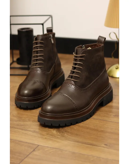 Rivo Kahverengi Hakiki Deri Fermuarlı Oxford Bot