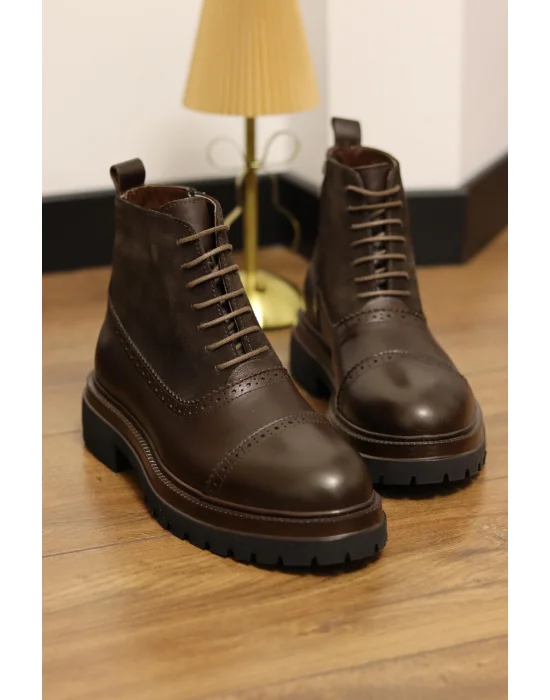 Rivo Kahverengi Hakiki Deri Fermuarlı Oxford Bot