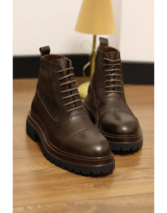 Rivo Kahverengi Hakiki Deri Fermuarlı Oxford Bot