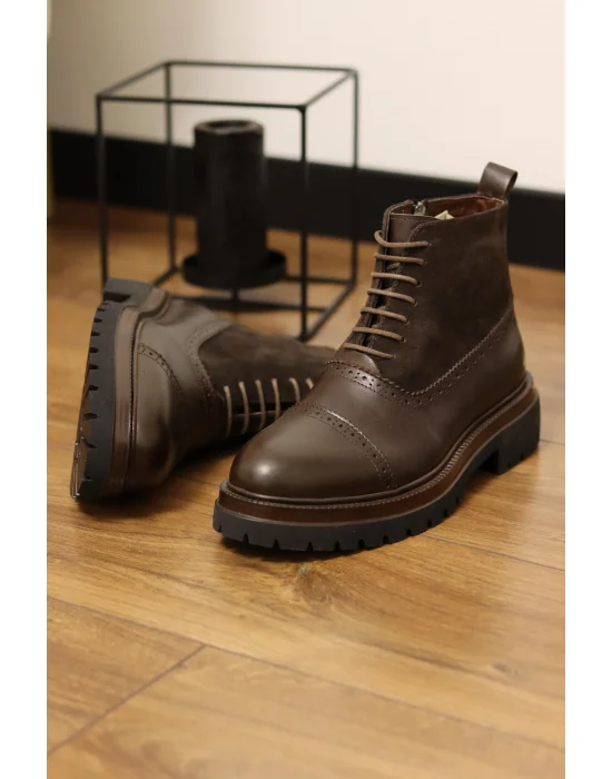 Rivo Kahverengi Hakiki Deri Fermuarlı Oxford Bot