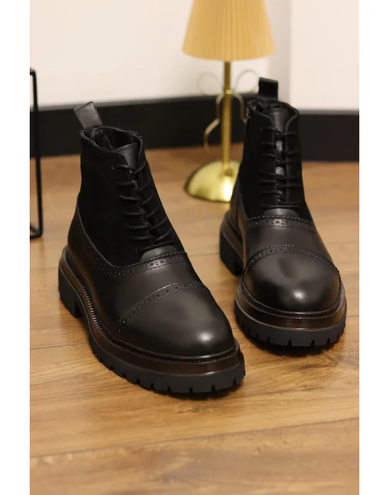 Rivo Siyah Hakiki Deri Fermuarlı Oxford Bot