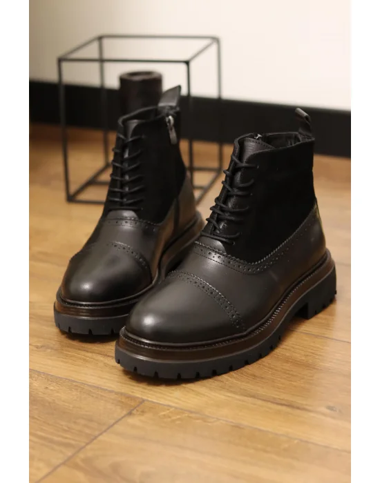 Rivo Siyah Hakiki Deri Fermuarlı Oxford Bot