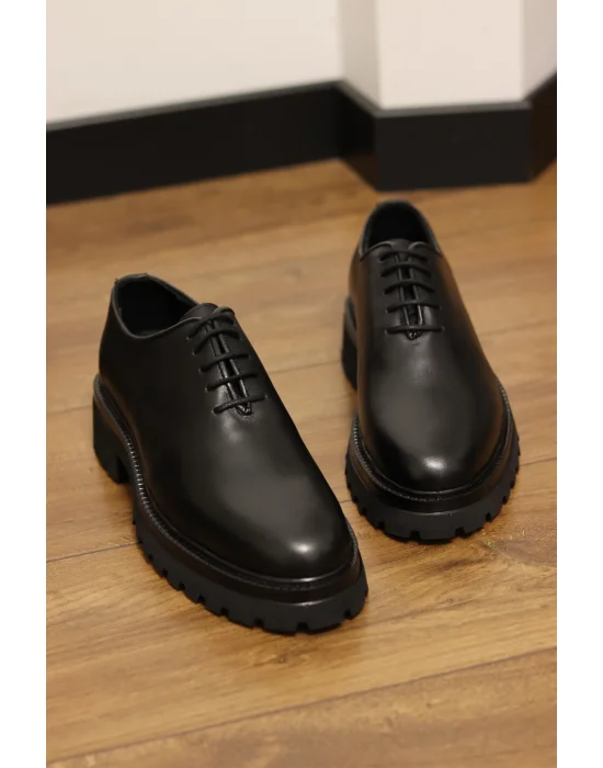 Valeron Hakiki Deri Siyah Kalın Taban Klasik Ayakkabı