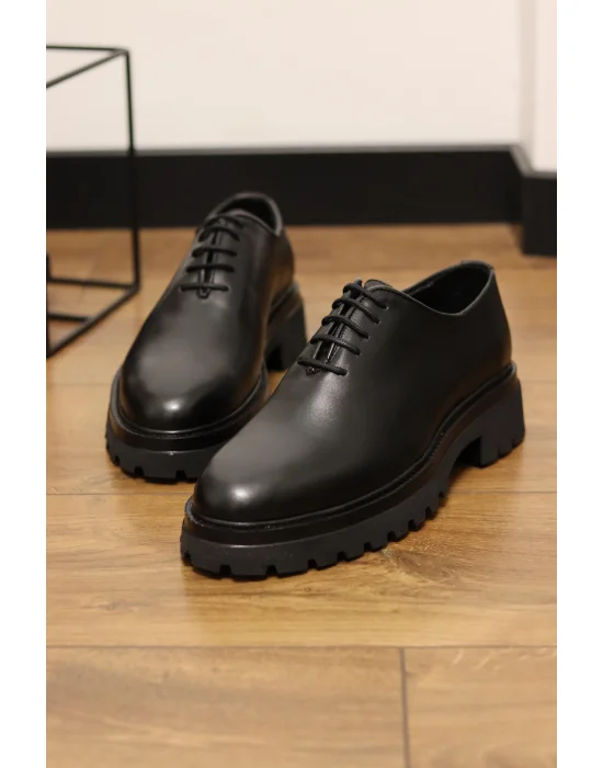 Valeron Hakiki Deri Siyah Kalın Taban Klasik Ayakkabı