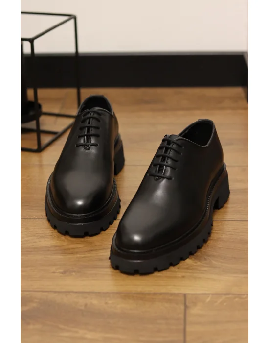 Valeron Hakiki Deri Siyah Kalın Taban Klasik Ayakkabı