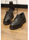 Flotera Hakiki Deri Siyah Klasik Oxford Ayakkabı