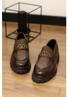 Montello Hakiki Deri Kahverengi Gold Tokalı Loafer